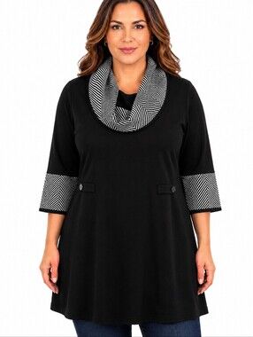 Eliza J Black Sweater w/ White Herringbone Collar/Cuff Women Sz:L Retro Y2k Work